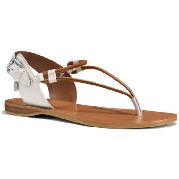 Coach Clarkson Thong Sandal | Soft Leather in Chalk & Saddle | Size 5M | Style Q - Picture 9 of 9